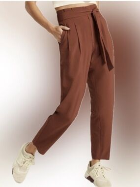 Athleta Skyline II Paper-Bag High-Waist Pants Cognac Brown Size 12